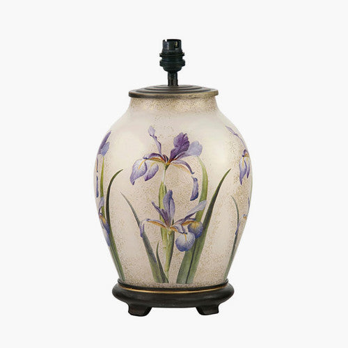Jenny Worrall 35cm RHS Purple Iris Medium Glass Table Lamp Base - TheArtistsQuarter