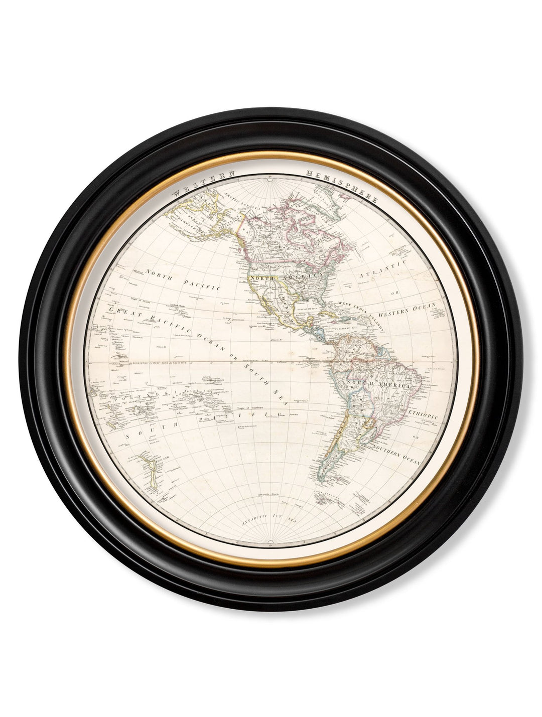 c.1838 World Map Hemispheres in Round Frames - TheArtistsQuarter