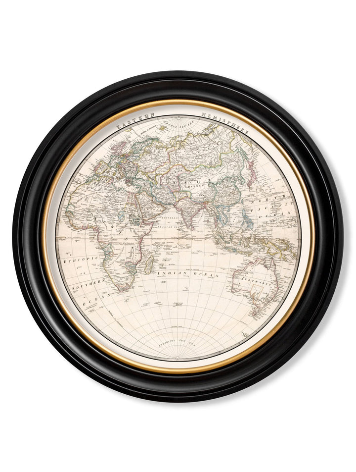 c.1838 World Map Hemispheres in Round Frames - TheArtistsQuarter