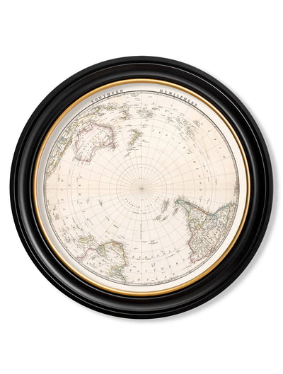 C.1838 WORLD MAP HEMISPHERES IN ROUND FRAMES - TheArtistsQuarter