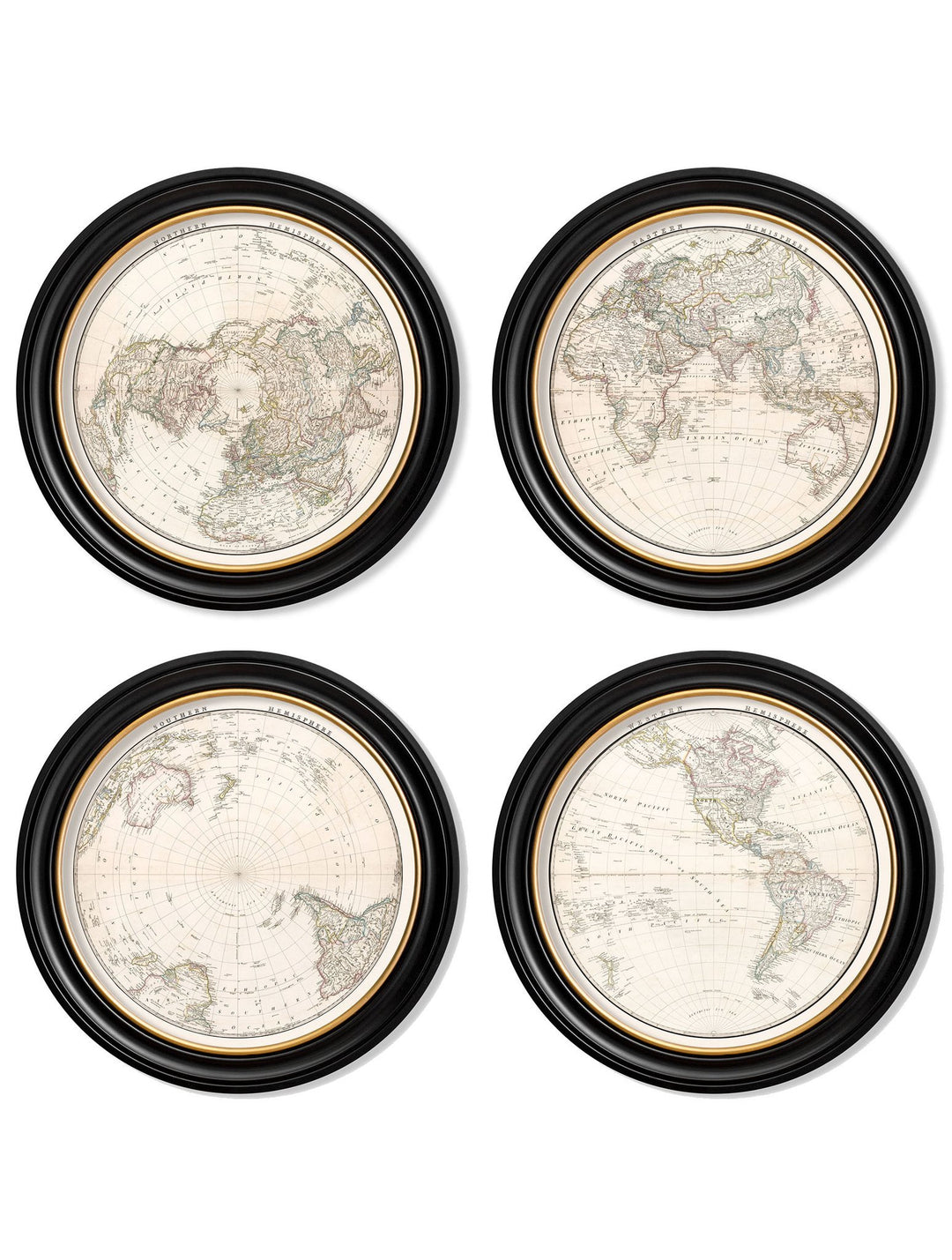 c.1838 World Map Hemispheres in Round Frames - TheArtistsQuarter