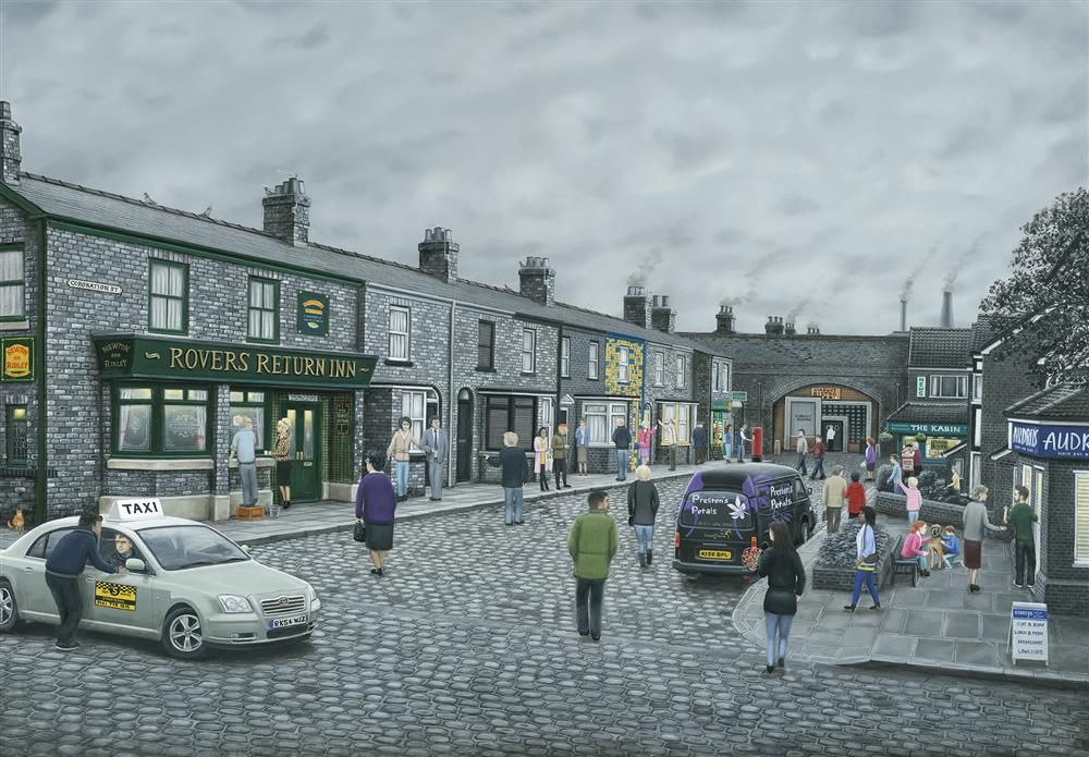 On The Cobbles Coronation Street Canvas Deluxe By Leigh Lambert Limited Edition - TheArtistsQuarter