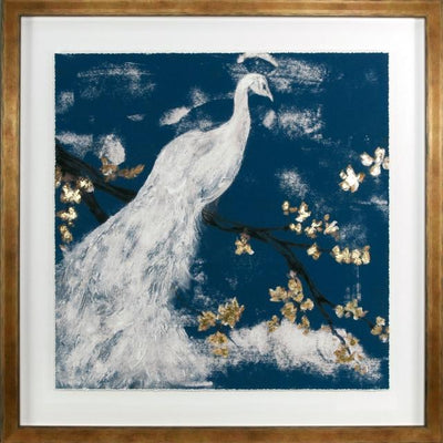 White Peacock On Indigo I By Jennifer Goldberger - TheArtistsQuarter