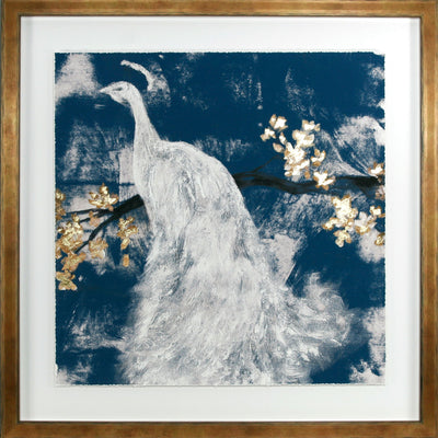 White Peacock On Indigo II By Jennifer Goldberger - TheArtistsQuarter